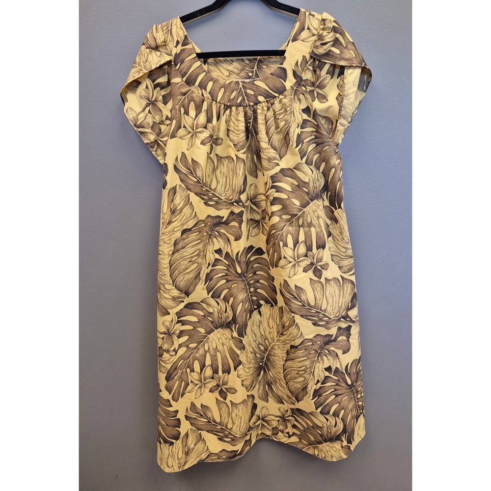 Vintage Royal Creations Hawaii L Brown Monstera Tropical Muumuu Dress USA y2k